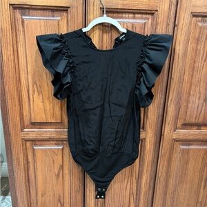 Express Black Ruffled Bodysuit